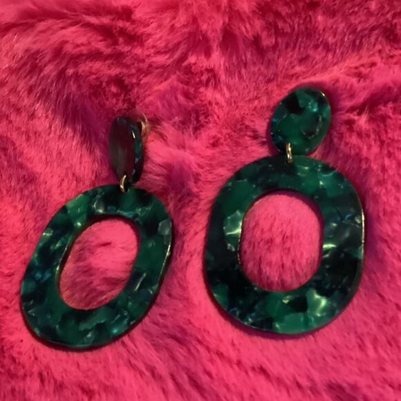 Jewelry - Green "Marble" Acrylic Earrings
